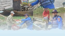 Tumbuhkan Rasa Kepedulian, Satpolairud Polresta Samarinda Gelar Jum’at Berbagi di Pesisir Sungai Mahakam